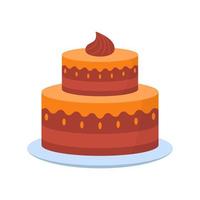 Delicious Cake for Birthday Party, Anniversary, Wedding. Cute Cake with Icing Cream on Plate. Colorful Sweet Tasty Bakery. Isolated Vector Illustration.