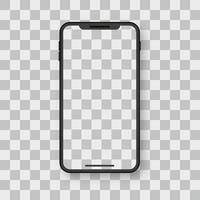 maqueta de teléfono inteligente con pantalla transparente. teléfono móvil negro sobre fondo transparente con pantalla en blanco. burlarse de un teléfono inteligente realista. vista frontal. ilustración vectorial vector