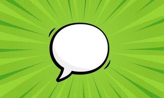 Cartoon Blank White Speech Bubble for Text Message. Comic Retro Balloon for Dialog. Speech Bubble Pictogram on Green Pop Art Background with Halftone. Isolated Vector Illustration.