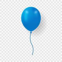 Single Dark Blue Balloon with Ribbon on Transparent Background. Blue Realistic Ballon for Party, Birthday, Anniversary, Celebration. Round Air Ball with String. Isolated Vector Illustration.