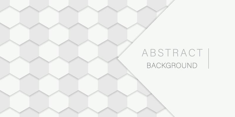 White Hexagon Background. Hexagonal White Futuristic Pattern. Digital Blank Grey Banner. Abstract Modern Wallpaper Design. Vector Illustration.