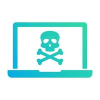 Virus Alert Icon. Laptop with Virus. Cyber Attack Alert Icon with Skull. Phishing Scam concept. Hacker Attack, Phishing and Fraud. Vector illustration.