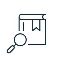 Magnifying Glass with Book Line Icon. Search Books concept. Bookstore Linear Icon. Search Button for Web Pages. Library and Bookstore symbol. Vector illustration