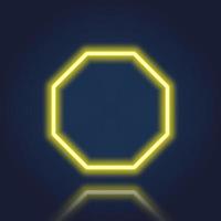 Yellow Neon Octagon Frame with Reflection Effect. Electric Light Octagon on Dark Background. Realistic Neon Frame with Glowing Border. Isolated Vector Illustration.