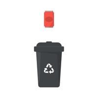 Dustbin Container or Recycle Bin for Metal. Plastic Bin for Trash Separation on White Background. Isolated Vector Illustration.