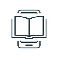 Ebook Line Icon on Mobile Phone. Electronic Book Device for Education and Learning. E-book Reader, E-reader linear icon. Smartphone with Open Ebook pictogram. Vector illustration