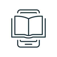 Ebook Line Icon on Mobile Phone. Electronic Book Device for Education and Learning. E-book Reader, E-reader linear icon. Smartphone with Open Ebook pictogram. Vector illustration