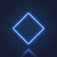 Blue Realistic Neon Frame with Glowing Border on Dark Background. Rhombus Neon Banner with Reflection Effect. Electric Light Rhombus. Isolated Vector Illustration.