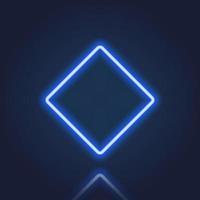 Blue Realistic Neon Frame with Glowing Border on Dark Background. Rhombus Neon Banner with Reflection Effect. Electric Light Rhombus. Isolated Vector Illustration.