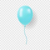 Single Blue Balloon with Ribbon for Party, Birthday, Anniversary, Celebration. Blue Realistic Ballon on Transparent Background. Round Air Ball with String. Isolated Vector Illustration.