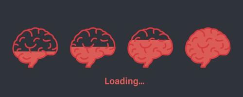 Loading Brain Icon. Brain Boost concept. Knowledge is Power. Progress Loading Bar of Wisdom. Concept of Creativity, Creative Idea, Thinking, Mind. Vector illustration.