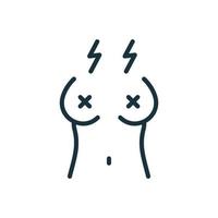 Breast Acute Pain During Menstruation Line Icon. Premenstrual Syndrome Linear Pictogram. Breast Cancer Symptom Outline Icon. Lactation, Pregnancy Pain. Isolated Vector Illustration