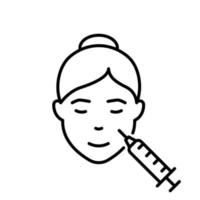 Anti-aging Treatments for Women. Woman Facial Injection Line Icon. Botox, Filler, Mesotherapy, Anti Aging Procedure Outline Icon. Cosmetology Skin Care for Girl Face Pictogram. Vector Illustration.