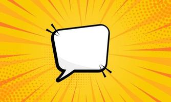 Retro Comic Bubble on Yellow Pop Art Background. Cartoon Blank White Speech Bubble for Text Message with Halftone. Isolated Vector Illustration.