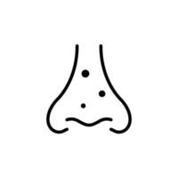 Nose with Acne Line Icon. Cosmetic Skin Problem, Dots in Clogged Pores on Nose Outline Icon. Blackheads, Pimple on Nose Linear Pictogram. Isolated Vector Illustration.