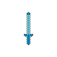 Blue pixel sword icon. Pixel weapon isolated. Video game cartoon sword icon. Vector