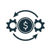 Cost Effective Icon. Cogwheels, Gears and Dollar Symbol. Efficiency and Optimization Icon. Operation and Production of Making Money concept. Vector Illustration.