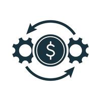 Cost Effective Icon. Cogwheels, Gears and Dollar Symbol. Efficiency and Optimization Icon. Operation and Production of Making Money concept. Vector Illustration.