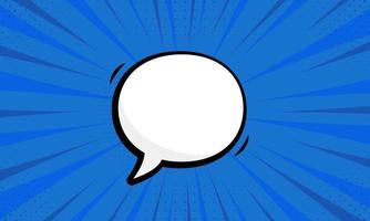 Cartoon Blank White Speech Bubble for Text Message. Comic Retro Balloon for Dialog. Speech Bubble Pictogram on Blue Pop Art Background with Halftone. Isolated Vector Illustration.