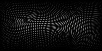 Futuristic Abstract Digital Wave of Particles. Wave Halftone and Technology Mesh on Dark Black Background. Futuristic Point Wave. Abstract Modern Design. Vector Illustration.