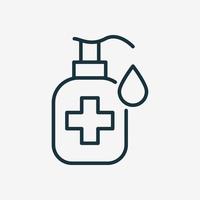 Hand Sanitizer Bottle Linear Icon. Hygiene Product Line Icon. Antiseptic Liquid or Sanitizer Gel for kill Bacteria, Fungi. Disinfection Alcohol Bottle with Pump. Vector illustration.