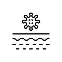 Bacteria on Skin Line Icon. Microorganisms on Structure of Dermis Outline Icon. Skin Layer with Microbes Flora and Virus Linear Pictogram. Isolated Vector Illustration.