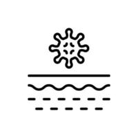 Bacteria on Skin Line Icon. Microorganisms on Structure of Dermis Outline Icon. Skin Layer with Microbes Flora and Virus Linear Pictogram. Isolated Vector Illustration.