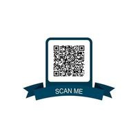 Dark Blue Frame with QR Code Icon. QR Code for Mobile App, Payment and Phone. Scan me. Vector illustration.