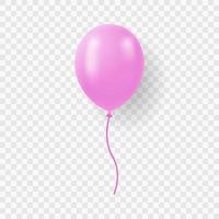 Single Pink Balloon with Ribbon on Transparent Background. Round Air Ball with String. Pink Realistic Ballon for Party, Birthday, Celebration, Anniversary. Isolated Vector Illustration.