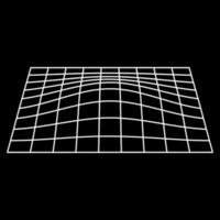 Distorted Grid Futuristic Wireframe Pattern. Mesh with Convex Distortion. Plane White Wave Grid. 3d Warp Geometric Shape with Curve Wavy Line. Isolated Vector Illustration.
