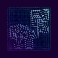 Distorted Grid Square Neon Pattern. Abstract Background of Retro 80s, 90s Style. Glitch Effect. Warp Futuristic Geometric Square Glitch. Wave Ripple Perspective Square. Isolated Vector Illustration.