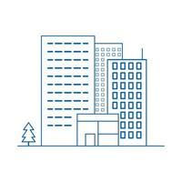 Buildings line icons. City icon on white background. Big apartment city complex with parks vector