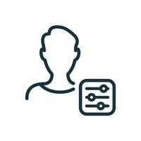 Account Settings Line Icon. Profile User Settings Linear Pictogram. Control Panel with Man Profile Outline Icon. Isolated Vector Illustration.
