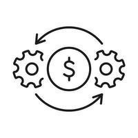 Cost Effective Line Icon. Cogwheels, Gears and Dollar Symbol. Efficiency and Optimization Line Icon. Operation and Production of Making Money concept. Vector Illustration.