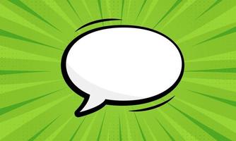 Speech Bubble Pictogram on Green Pop Art Background with Halftone. Cartoon Blank White Speech Bubble for Text Message. Comic Retro Balloon for Dialog. Isolated Vector Illustration.