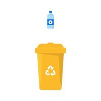 Dustbin Container or Recycle Bin for Plastic Rubbish. Plastic Bin for Trash Separation on White Background. Isolated Vector Illustration.