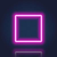 Purple Neon Frame with Reflection Effect. Realistic Square Neon Banner with Glowing Border on Dark Background. Square Neon Shiny Sign. Electric Light Rectangle. Isolated Vector Illustration.