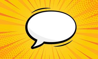 pictograma de burbuja de voz sobre fondo de arte pop amarillo con medios tonos. bocadillo de diálogo blanco en blanco de dibujos animados para mensaje de texto. globo retro cómico para el diálogo. ilustración vectorial aislada. vector