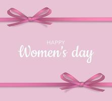 Greeting card for March 8. Happy International Women's day banner with pink ribbons and realistic bows on a pink background. Vector illustration