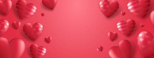 banner con corazones rojos 3d y lugar para tu texto. ilustración vectorial vector