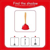 Find the correct shadow. Educational game for children. Cartoon vector illustration. plunger