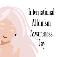 bonita mujer albina con los ojos cerrados. día internacional de concientización sobre el albinismo. mujer aislada con piel albina. para pancartas, tarjetas, fondos, volantes. ilustración vectorial vector