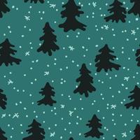 Seamless vector pattern with fir tree and snowfall for wallpaper, pattern fills, web page backgrounds, surface textures, gifts. Creative handmade textures for winter holidays, Christmas, New Year.