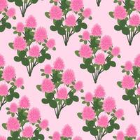 Floral Red clover seamless pattern. Cute pink flowers Trifolium background. Summer concept. Design element for textile, fabrics, scrapbooking, wallpaper and etc. Vector illustration.