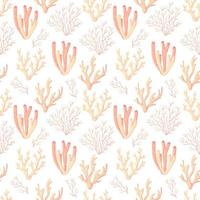 Coral reef pattern. Ocean world colorful seamless vector texture with drawings of underwater life. Marine repeat design for fabric, textile, wallpaper, fashion, web page background.