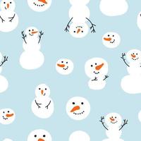 Vector seamless pattern with snowman, snow. Winter simple, stylish Scandinavian repeat texture for wrapping, web page background, Christmas, New Year greeting card, fabrics, home decor, scrapbooking