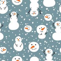 Vector seamless pattern with snowman, snow. Winter simple, stylish Scandinavian repeat texture for wrapping, web page background, Christmas, New Year greeting card, fabrics, home decor, scrapbooking