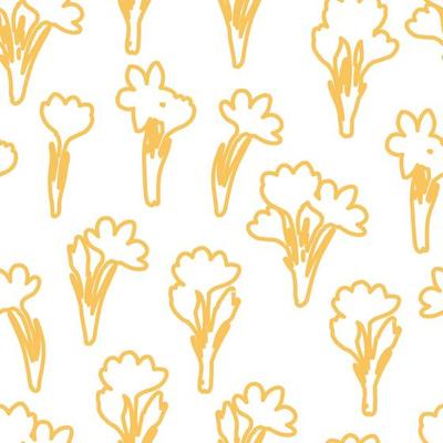 Spring flower crocus, saffron seamless pattern. Background for wrapping paper, textile, fabric, wallpaper, scrapbook, congratulation Easter, Mothers and Womens Day. Childish doodle stroking style