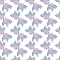 Seamless pattern with violet roses, grey leaves. Hand draw flower. Line brush style. Vector background. For wrapping, fabric textile, package design, wallpaper, clothes print, digital paper