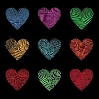 corazón con textura colorida de huellas dactilares vector